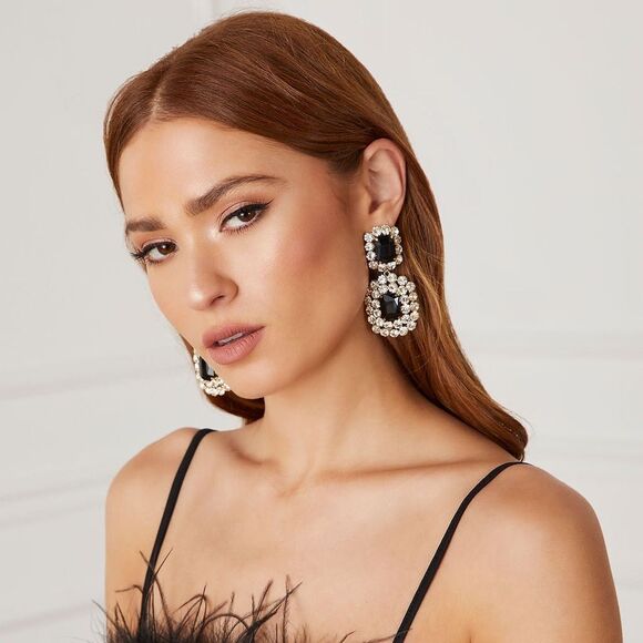 Elegant Black and silver Earrings A1116 - Picture 3 of 4